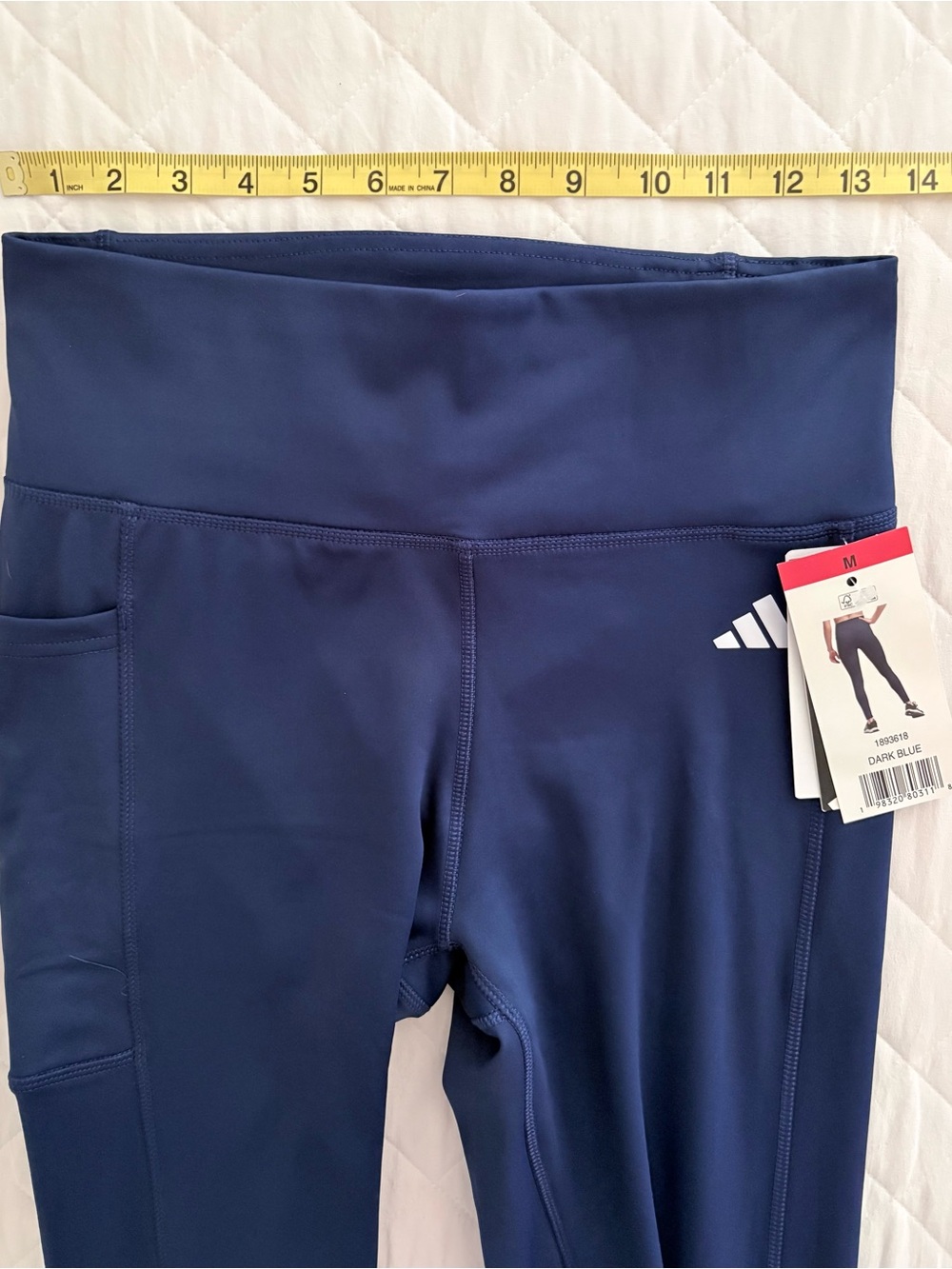 Adidas Dark Blue High Rise 7/8 Training Leggings Size M with Pocket - Picture 10 of 12